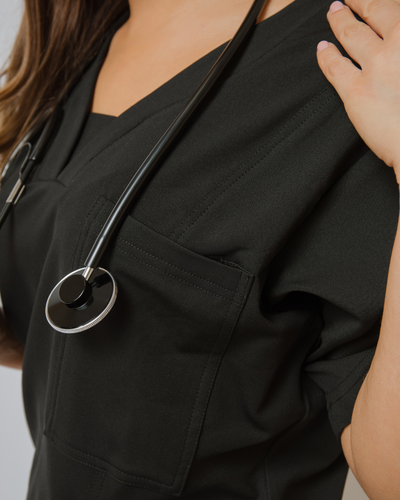 Black Natasha Ultimate Comfort Fleece-Lined Scrub Top