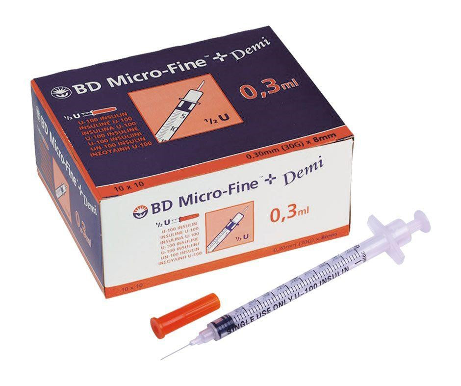 0.3 ml BD Microfine insulin syringe & needles. 30g x 8mm