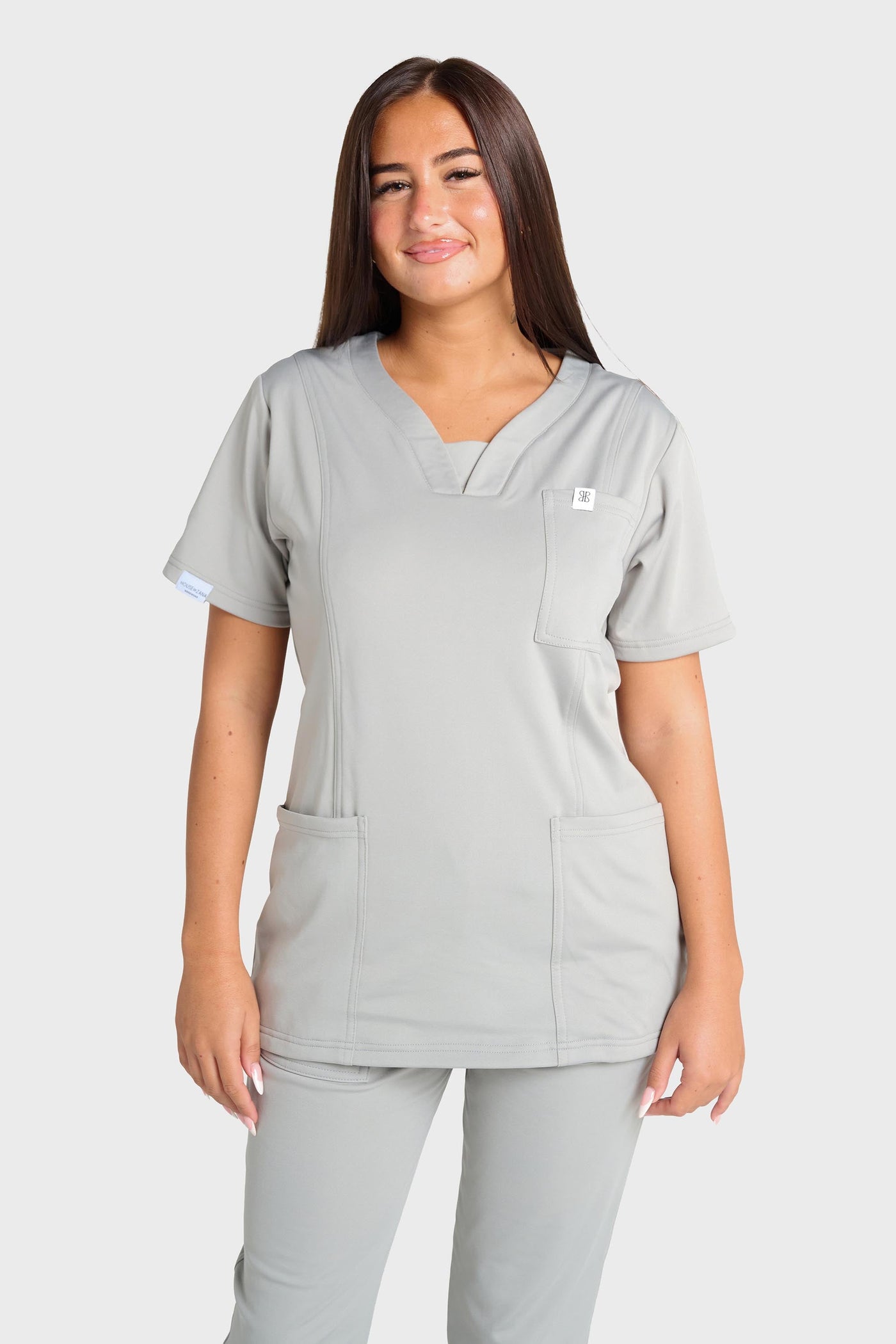 Grey Natasha Ultimate Comfort Fleece-Lined Scrub Top