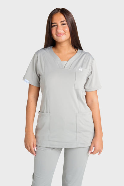 Grey Natasha Ultimate Comfort Fleece-Lined Scrub Top
