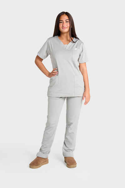 Grey Natasha Ultimate Comfort Fleece-Lined Scrub Top