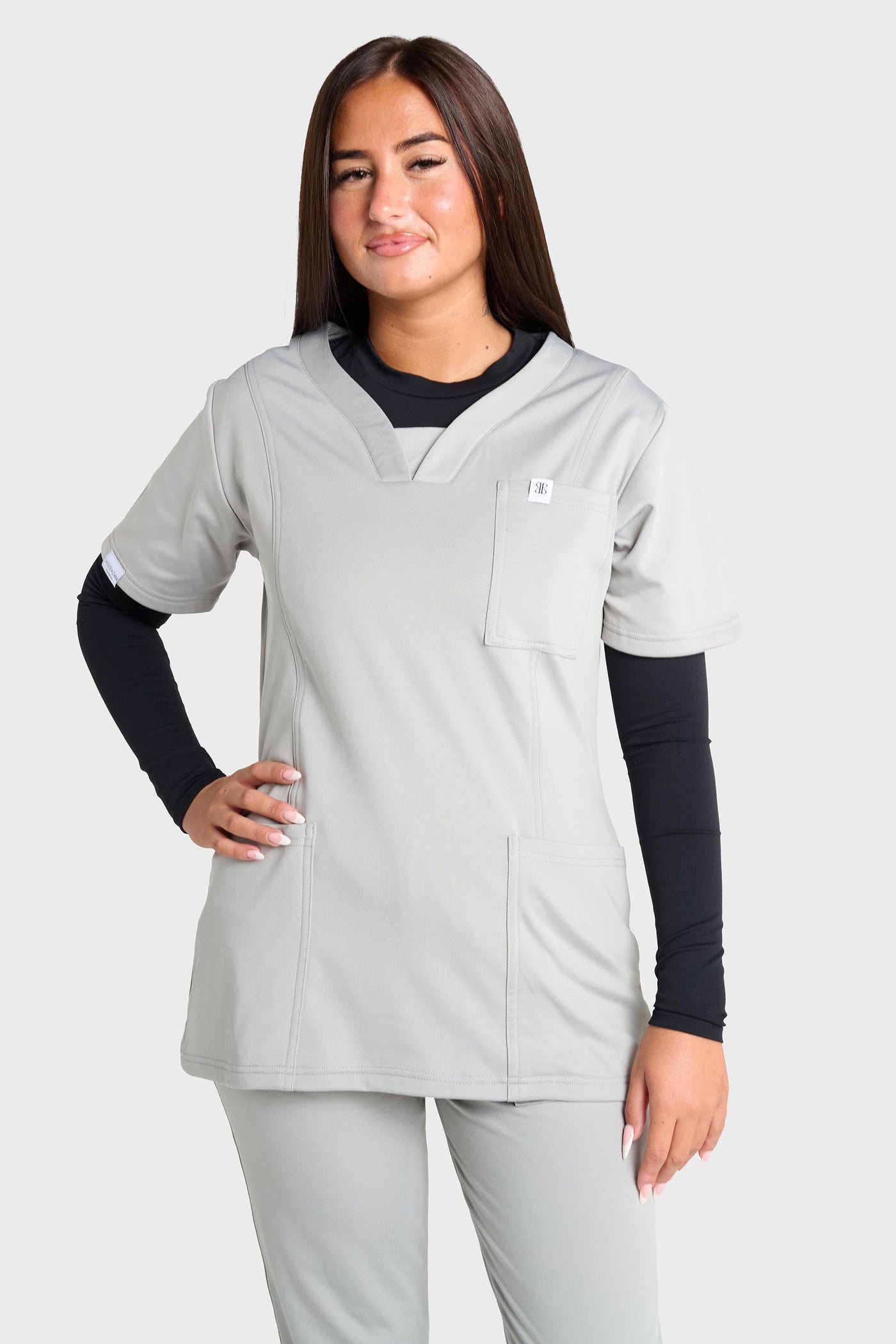 Grey Natasha Ultimate Comfort Fleece-Lined Scrub Top