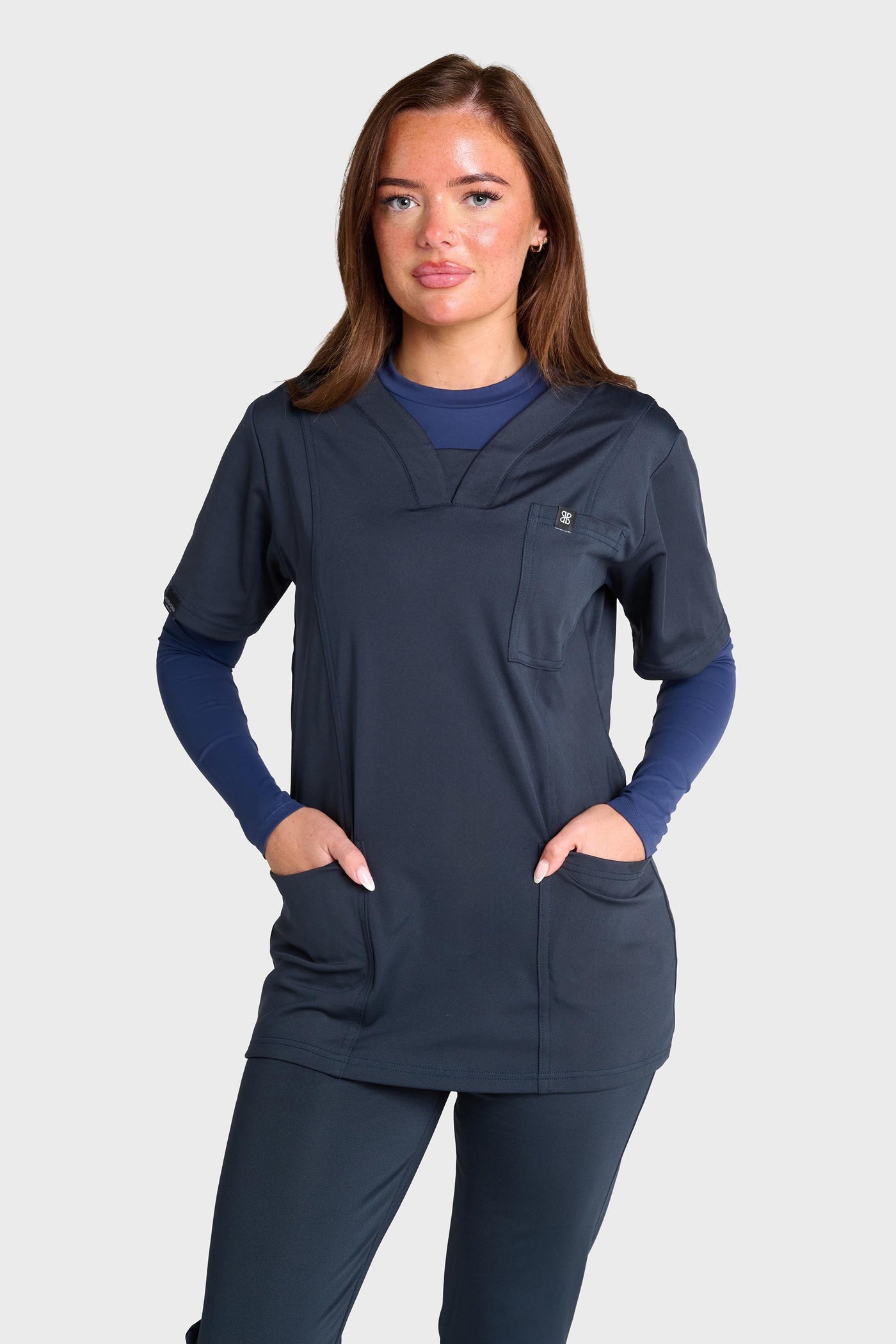 Blue Natasha Ultimate Comfort Fleece-Lined Scrub Top