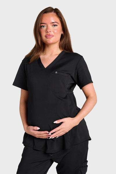 Black Maternity Ultimate Comfort Fleece-Lined Scrub Top